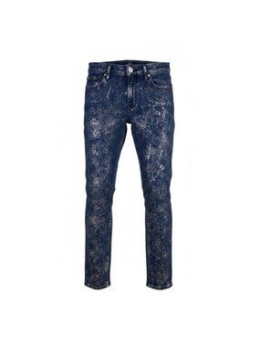 Cookie Johnson Women Blue Skinny Jeans Paint Splatter Stretch Size 26